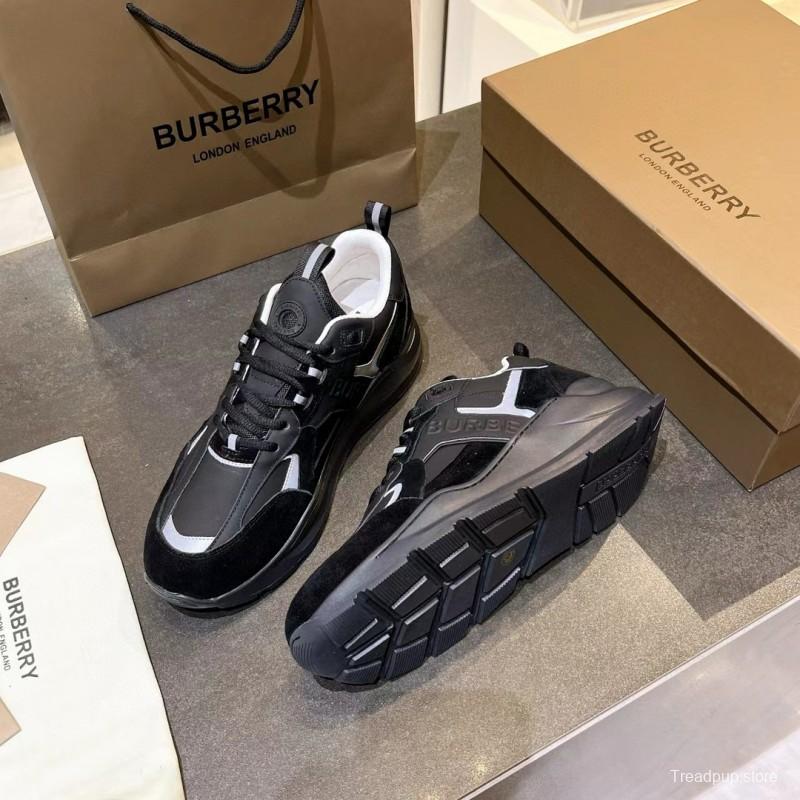 2025 Unisex Burberry Black White Leather Suede Sneakers MJ00380