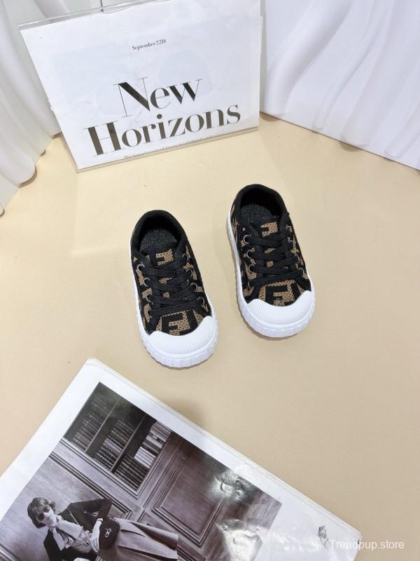 2024 Kids Fendi Black Beige Canvas Sneakers