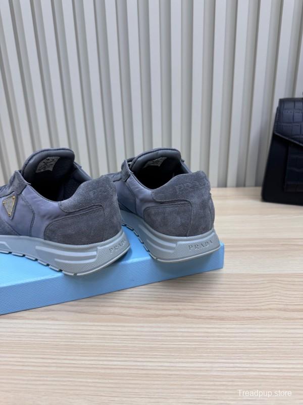 2025 Women Prada Grey Suede Leather Sneakers LY00300