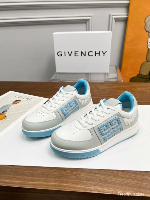 2024 Unisex Givenchy White Light Blue Silk Calf Leather Low Top Sneakers MJ00380