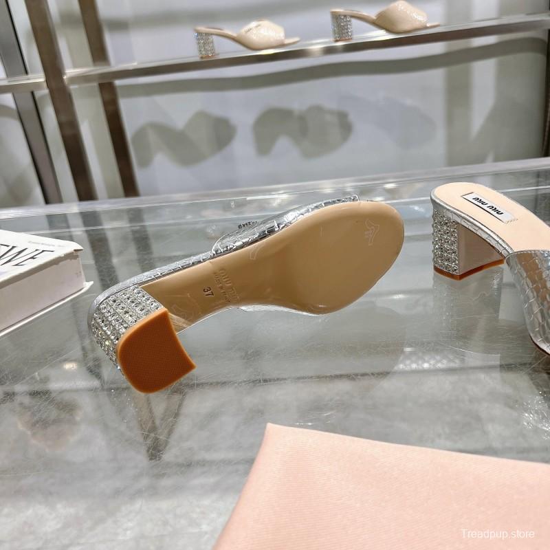 2025 Women Miu Miu Silver Leather Mules