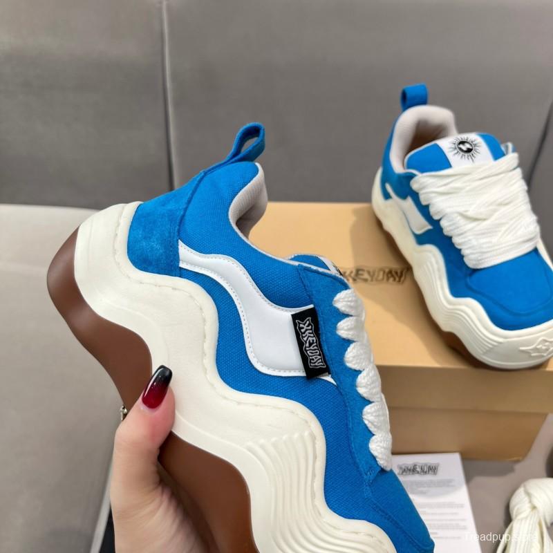 2025 Unisex HEYDAY Blue White Canvas Leather Sneakers Wavy Sole KFY00260