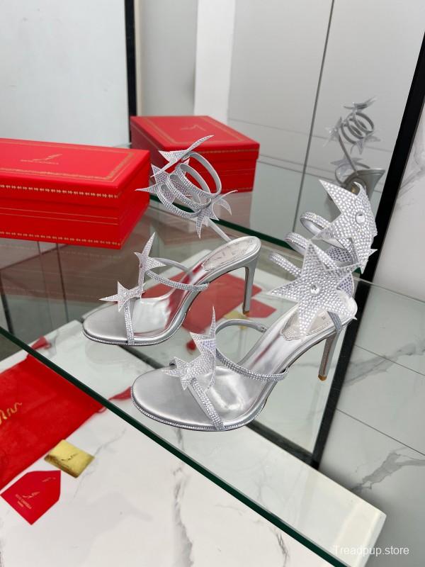 2025 Women RC Silver Crystal Leather High Heels Spiral Strap LY00340