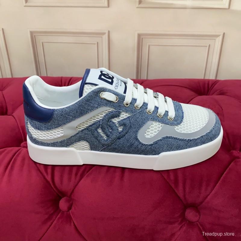 2025 Unisex Dolce & Gabbana Blue White Mesh Denim Sneakers
