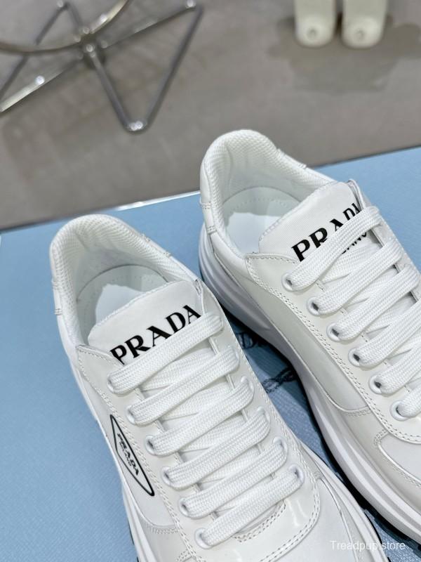2025 Women Prada White Leather Sneakers