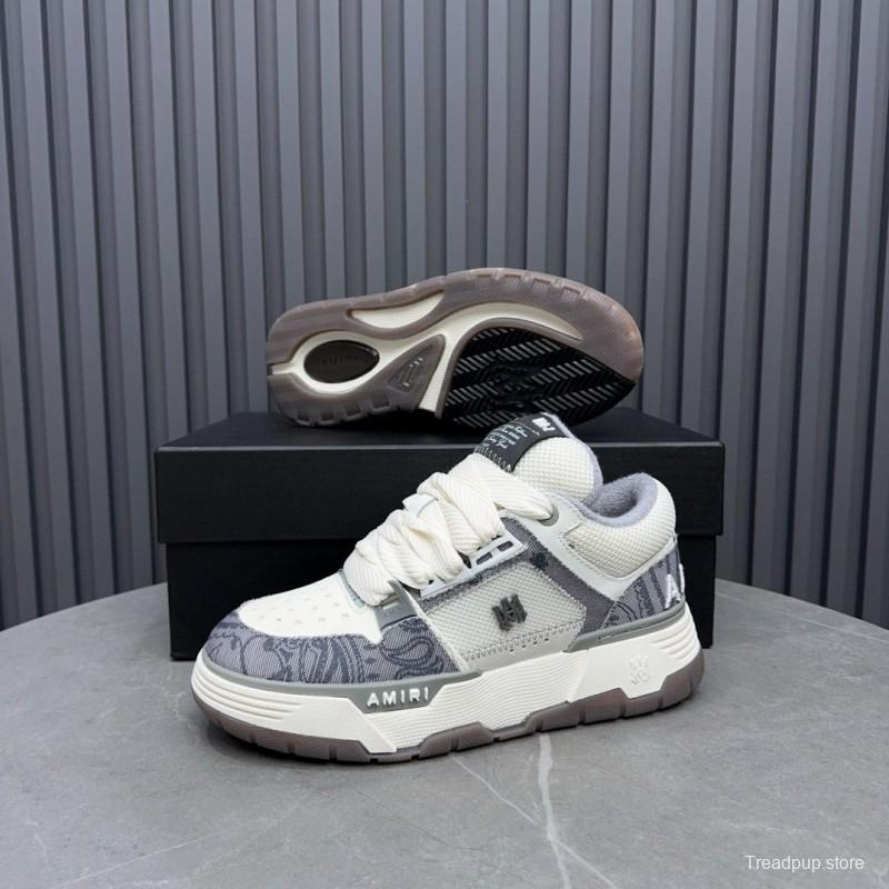 2024 Unisex Amiri White Grey Mesh Leather Sneakers MJ00360