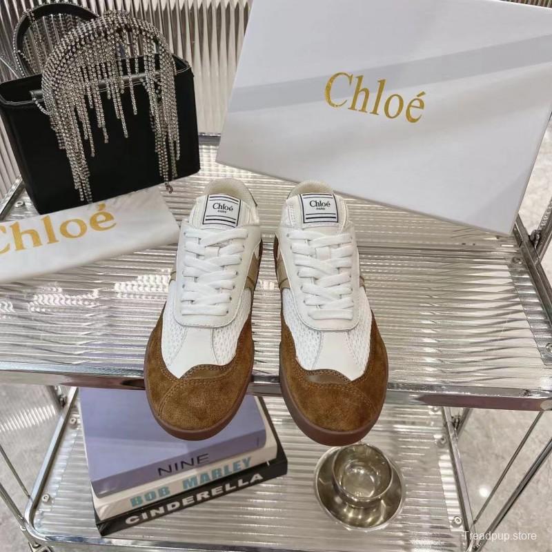 2025 Women Chloé White Brown Suede Leather Sneakers LY00280