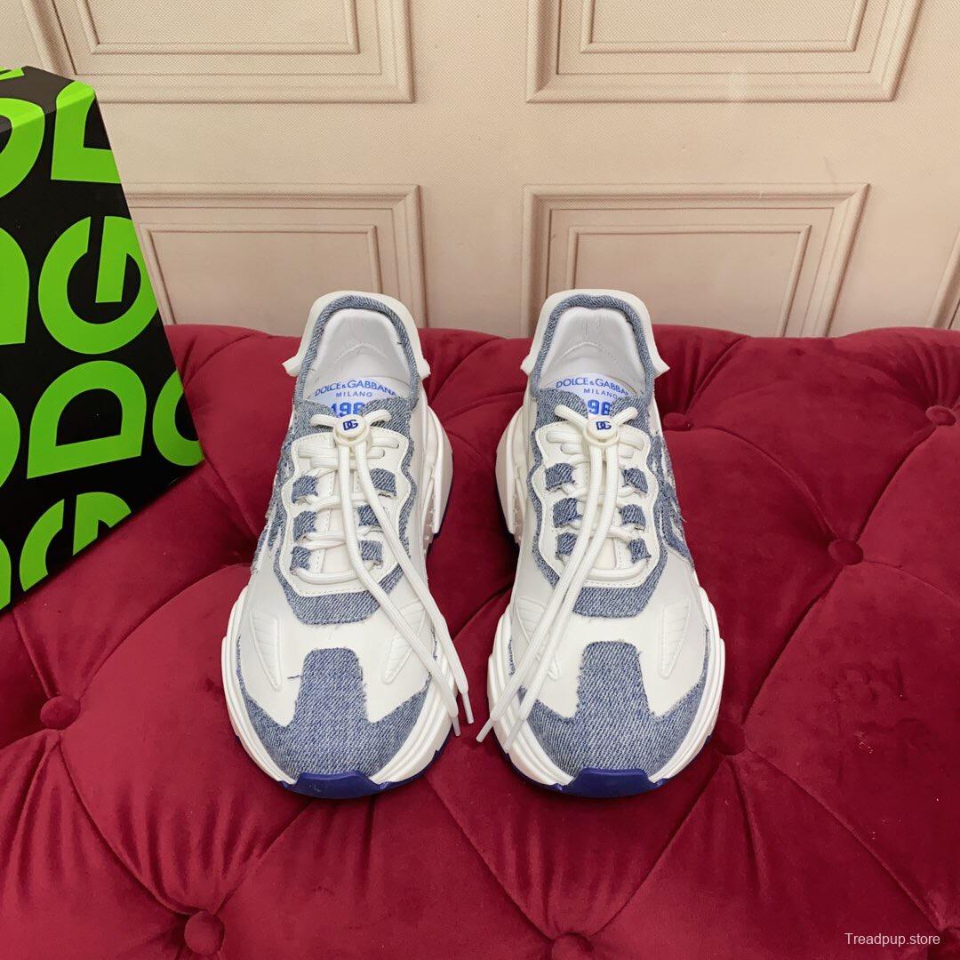 2025 Unisex Dolce & Gabbana White Blue Denim Leather Sneakers LY00330(F)/LY00340(M)