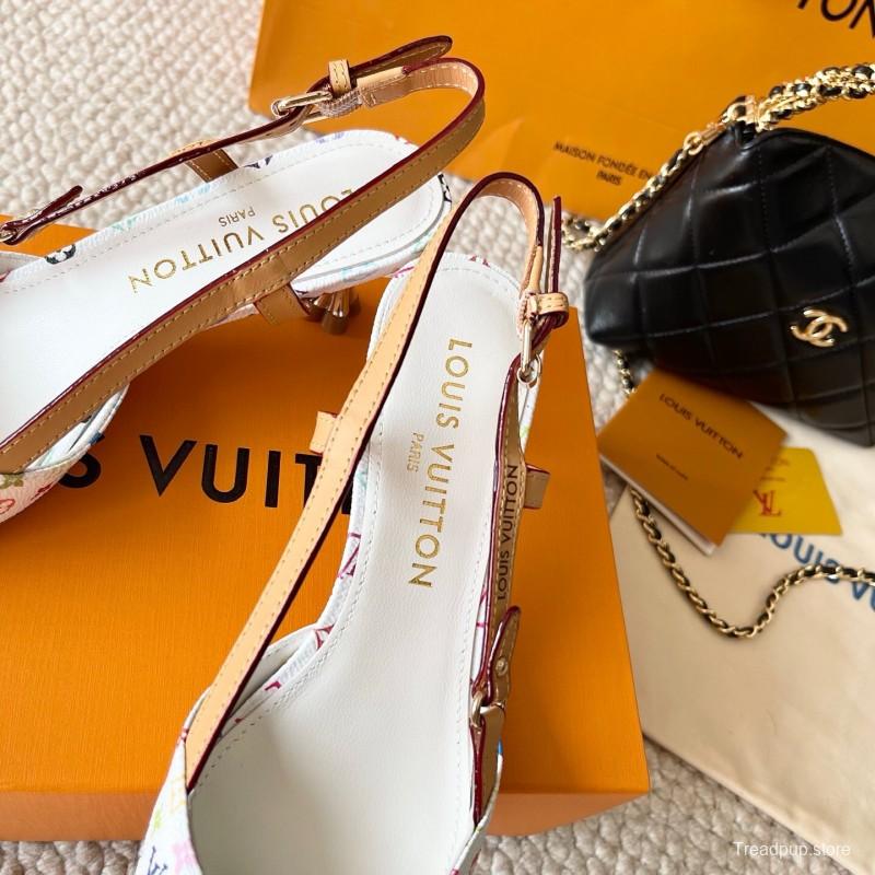 2025 Women Louis Vuitton White Multicolor Leather Slingback Pumps