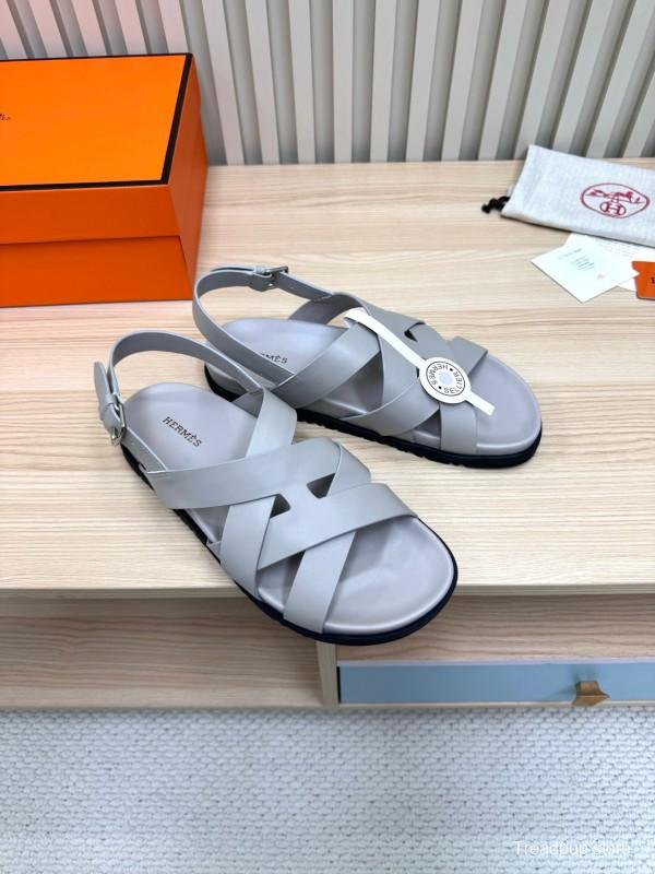 2025 Women Hermès Grey Leather Sandals LY00270