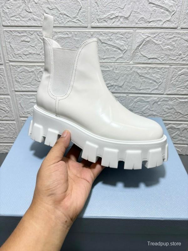 2024 Women Prada White Leather Chelsea Boots MJ00380
