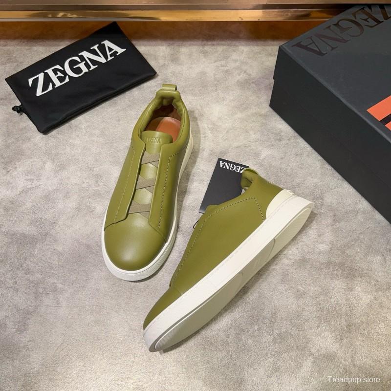 2024 Men Ermenegildo Zegna Olive Green Calfskin Sneakers