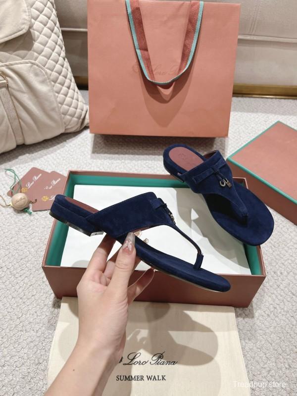 2025 Slippers Le Parmentier Navy Blue Suede Slippers LY00250