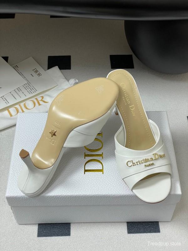 2025 Women Dior White Leather Mule Gold Hardware Slide