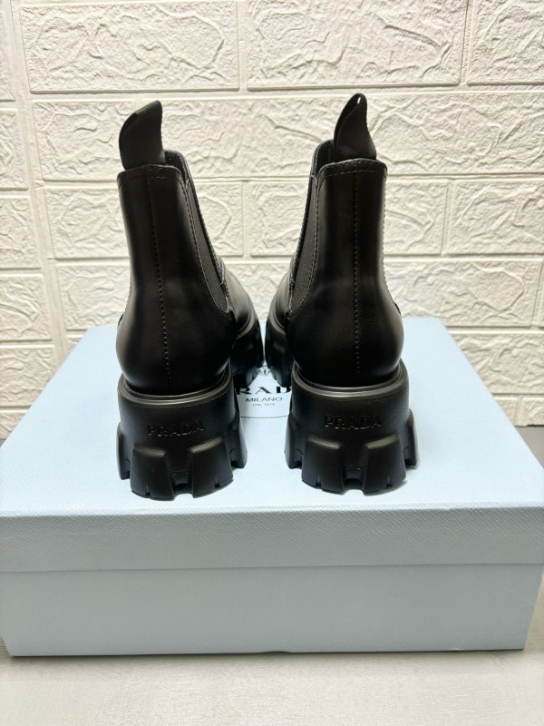 2024 Women Prada black leather short boots MJ00380