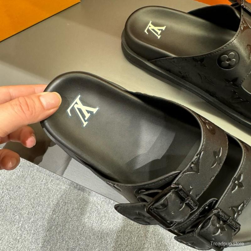 2024 Slippers Louis Vuitton Black Leather Slippers