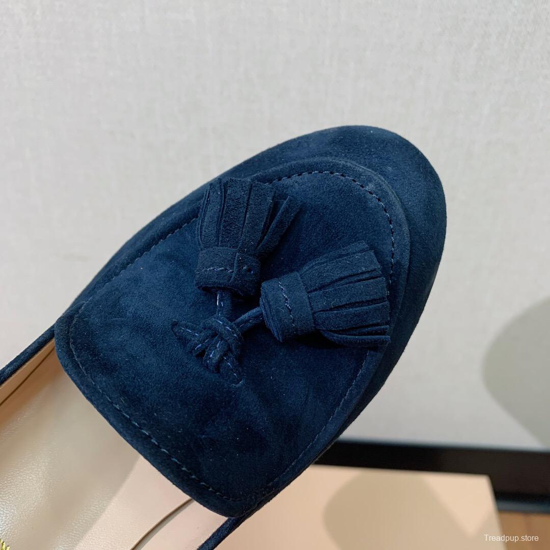 2025 Women Gianvito Rossi Navy Suede Platform Loafers KFY00330