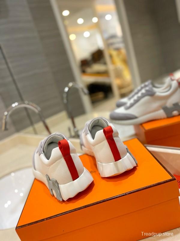 2024 Women Hermès white gray mesh suede sneakers