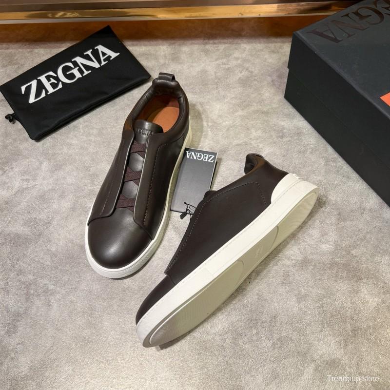 2024 Men Ermenegildo Zegna Brown Calfskin Leather Sneakers LY00000