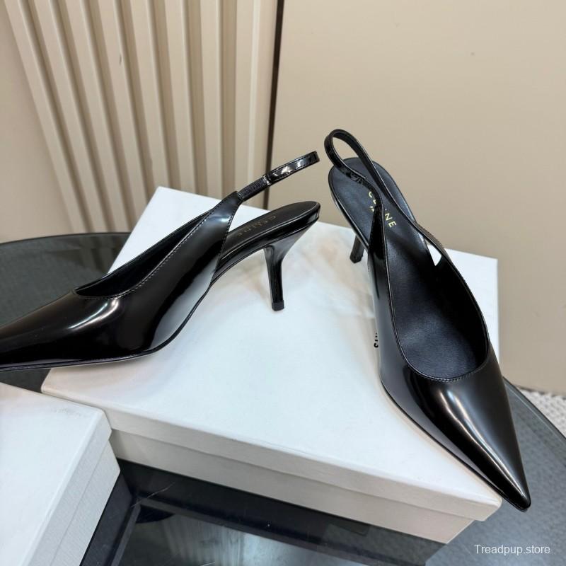 2025 Women CELINE Black Patent Leather Slingback Pumps KFY00310