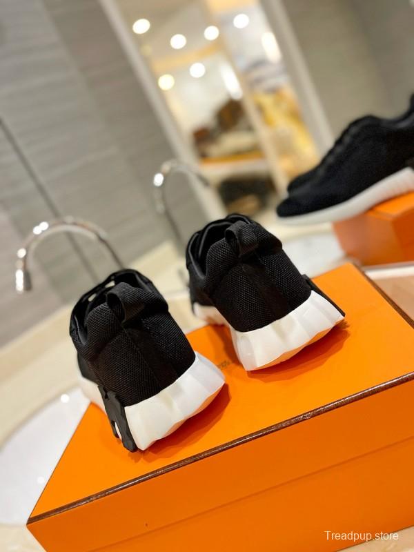 2024 Unisex Hermès black white fabric Suede sneakers