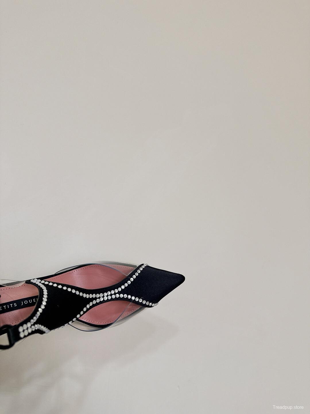 2025 Women Les Petits Joueurs Black Transparent Satin High Heels KFY00290