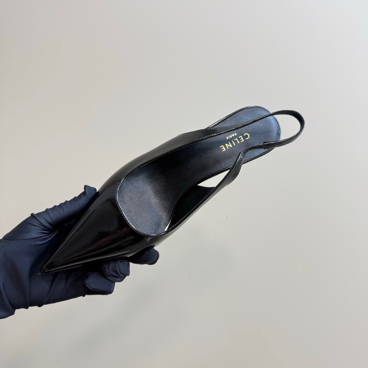 2025 Women CELINE Black Patent Leather Slingback Pumps KFY00310