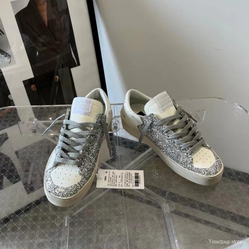 2024 Unisex GGDB White Silver Leather Glitter Low-Top Sneakers MJ00260