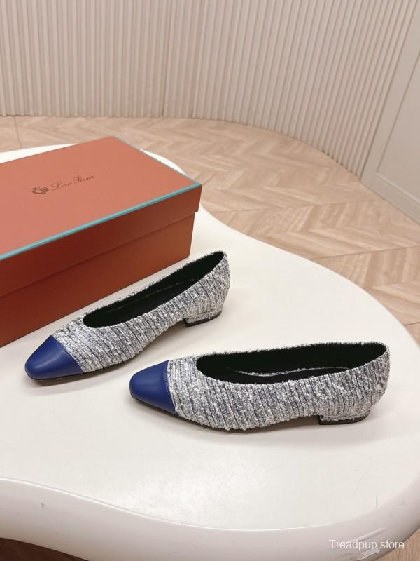 2025 Women Le Parmentier Grey Blue Knitted Leather Loafers