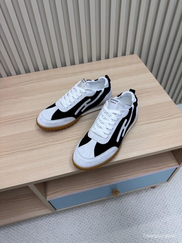 2025 Unisex Hermès White Black Suede Goat Leather Sneakers Top Version LY00310