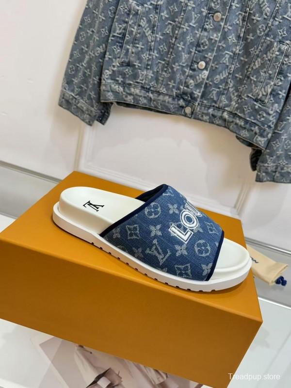 2025 Slippers Louis Vuitton Blue Denim Canvas Slippers LY