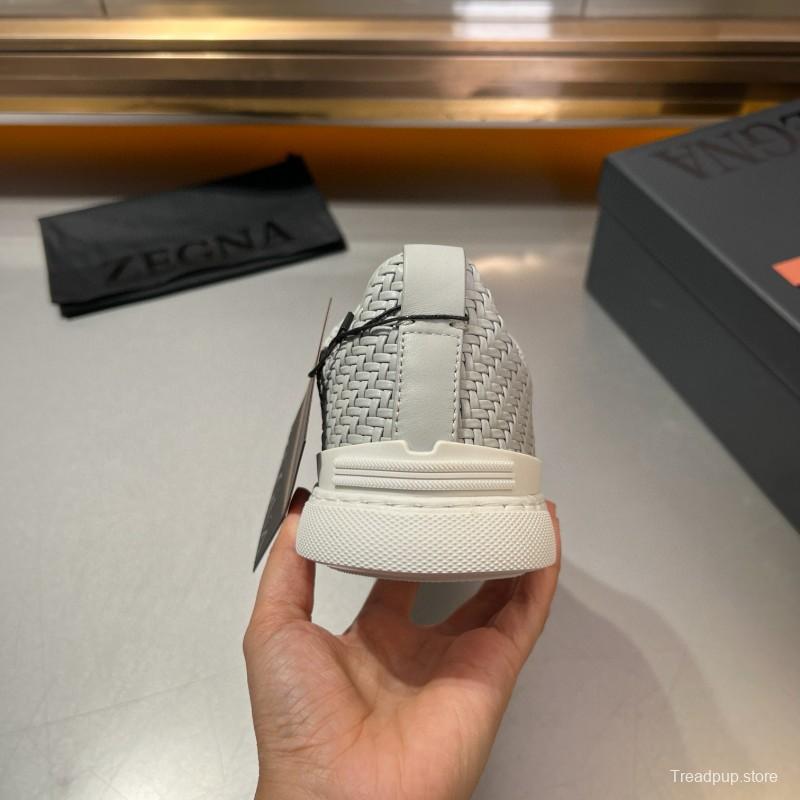 2024 Men Ermenegildo Zegna White Leather Woven Sneakers