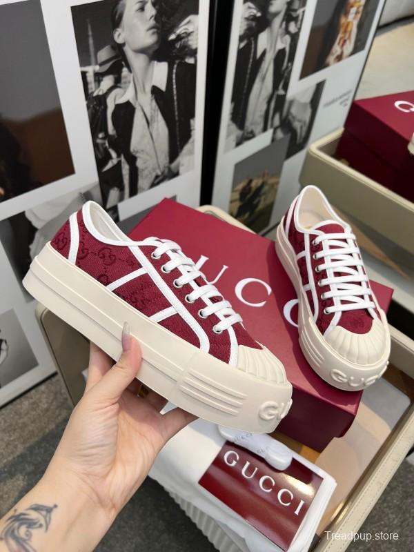 2025 Women Gucci Red White Canvas Sneakers