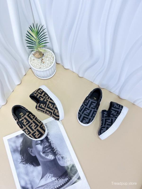 2024 Kids Fendi Black Brown Canvas Slip-On Shoes
