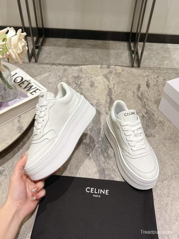 2025 Women Celine White Leather Platform Sneakers
