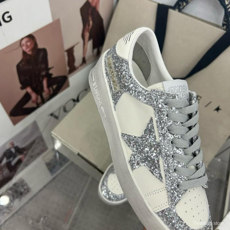 2024 Women GGDB Silver Glitter Leather Sneakers