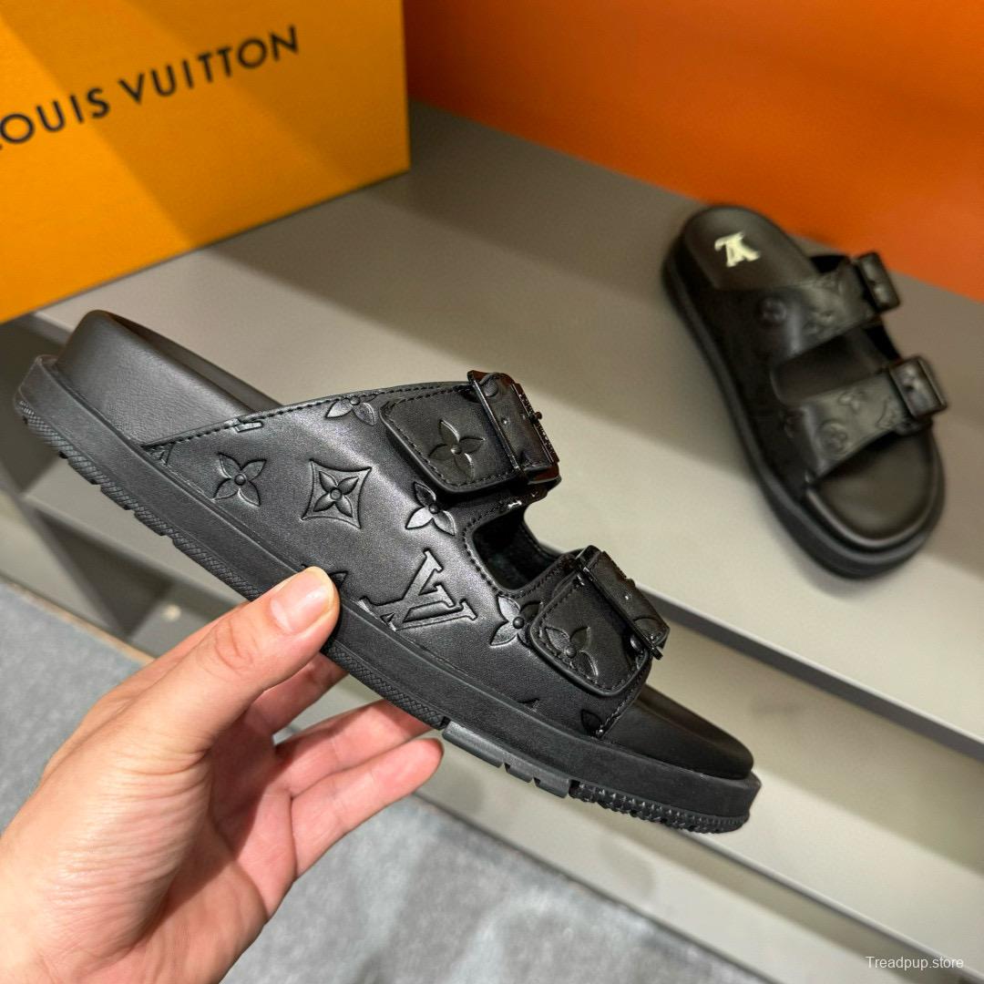 2024 Slippers Louis Vuitton Black Leather Slippers