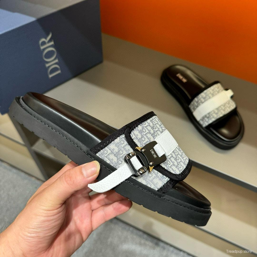 2024 Slippers Dior Black White Canvas Leather Slippers