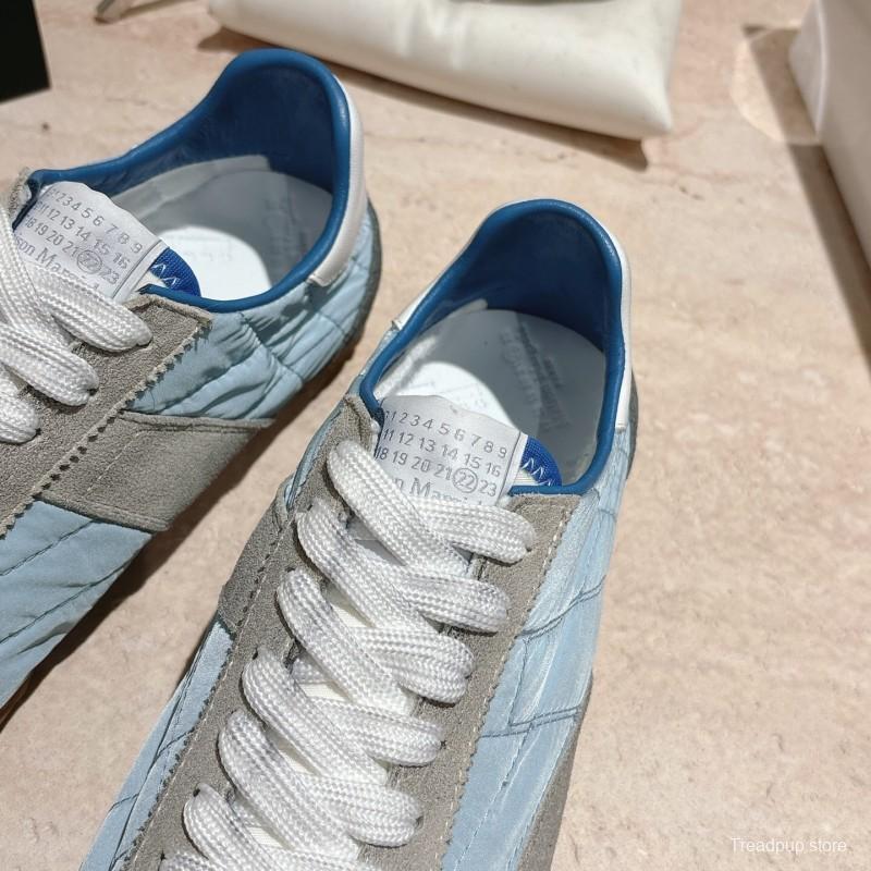 2025 Unisex Maison Margiela Light Blue Grey Nylon Suede Sneakers Vintage Effect