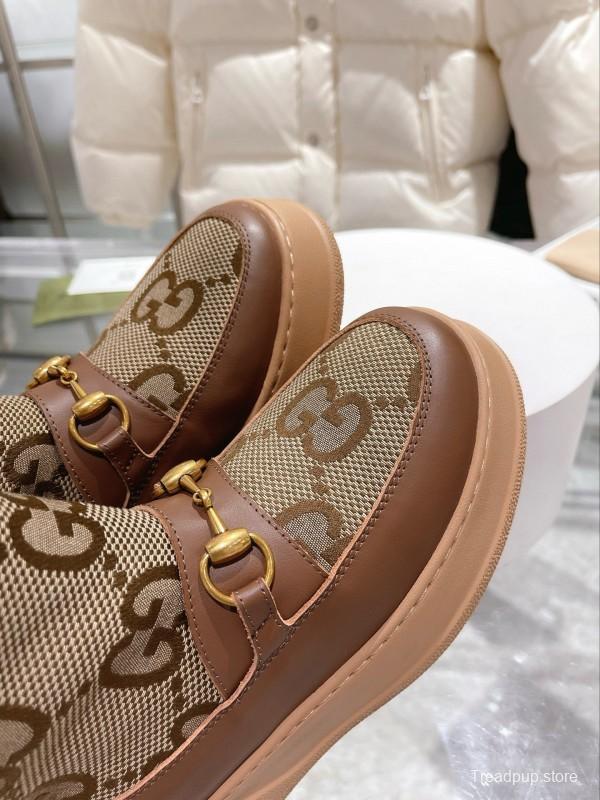 2024 Women Gucci brown leather sheep wool snow boots MJ00420