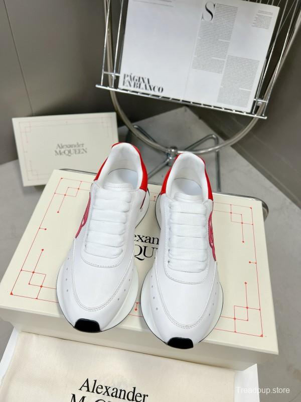 2024 Unisex Alexander McQueen White Red Leather Suede Sneakers MJ00370
