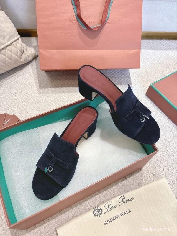 2025 Women LP Navy Suede Heeled Mules