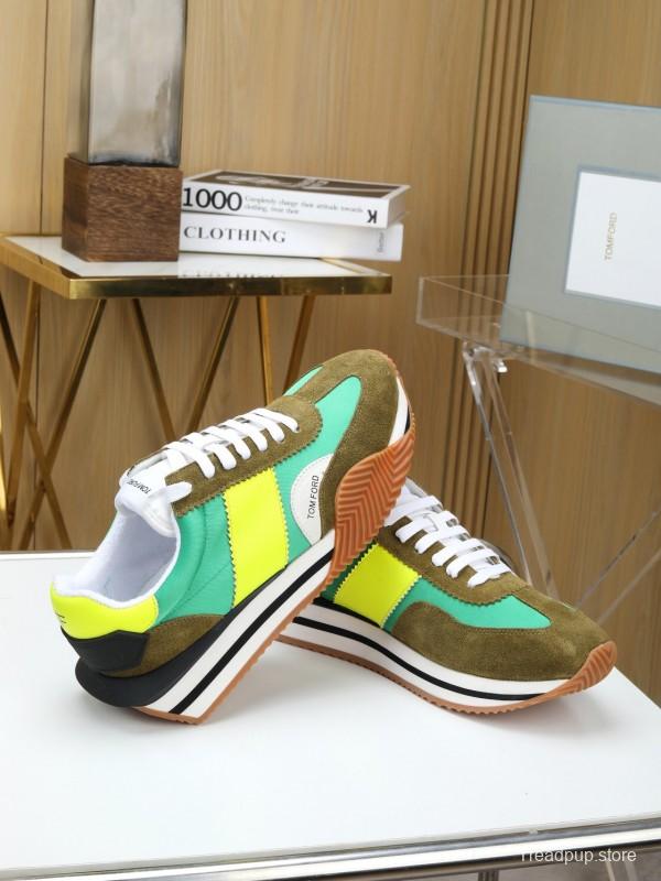2025 Unisex TOM FORD Green Yellow Suede Nylon Sneakers LY00360(F)/LY00370(M)