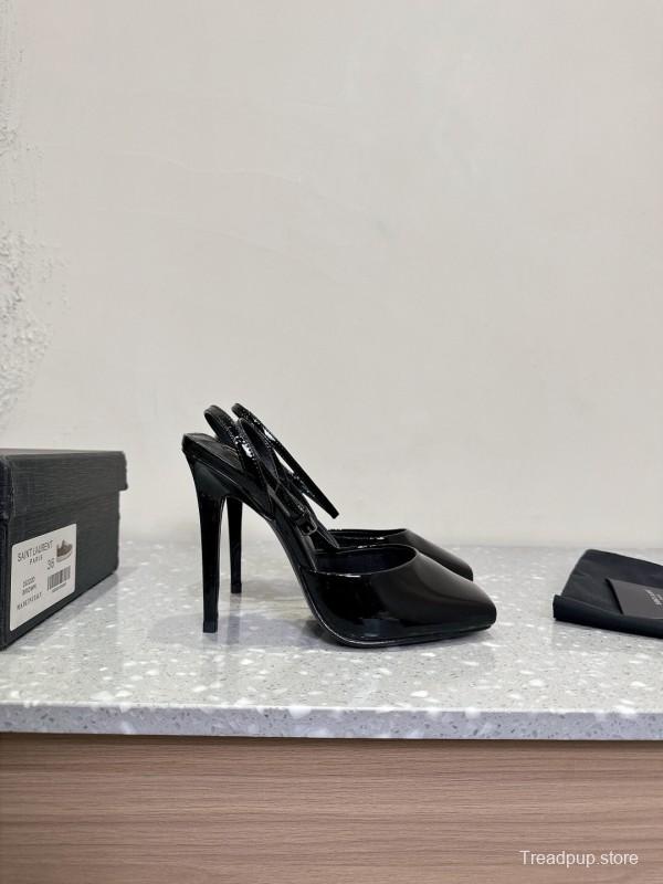 2025 Women Yves Saint Laurent Black Patent Leather Slingback High Heels KFY00290