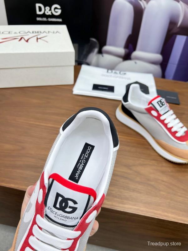 2025 Unisex Dolce & Gabbana Gray Red Beige PU Leather Mesh Sneakers LY00300