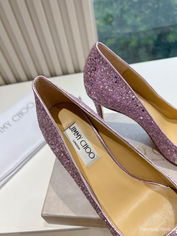 2025 Women Jimmy Choo Pink Glitter Leather Stiletto Pump