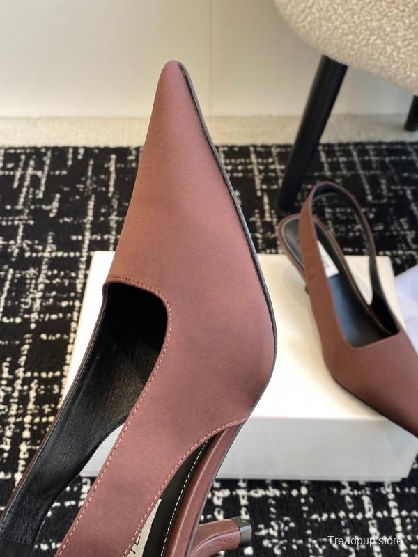 2025 Women Toteme Brown Satin Slingback Pointed Toe Heels