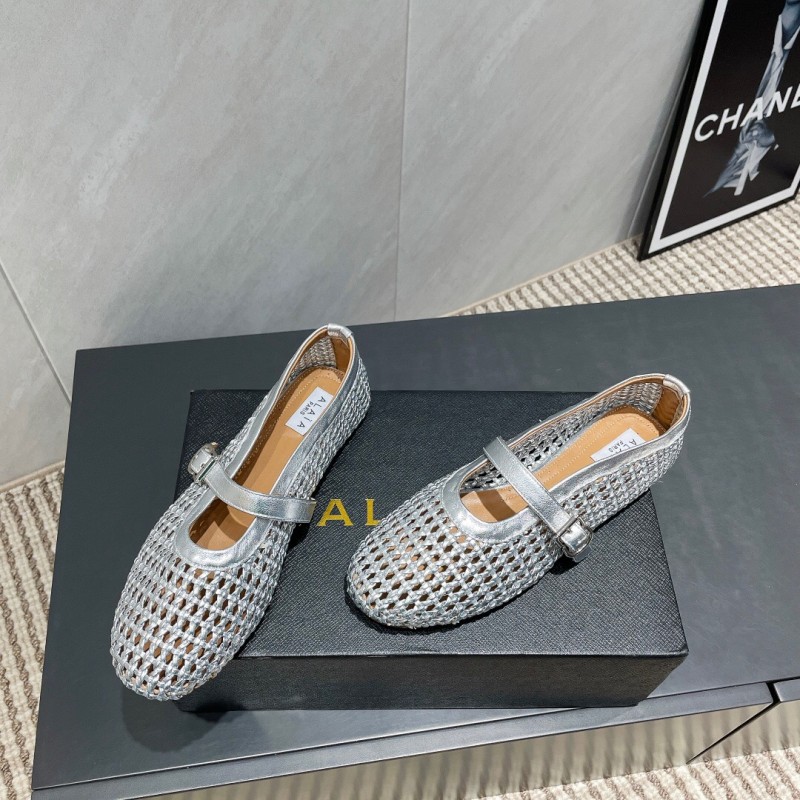2025 Women Alaïa Silver Leather Woven Mary Jane Flats LY00360(F)