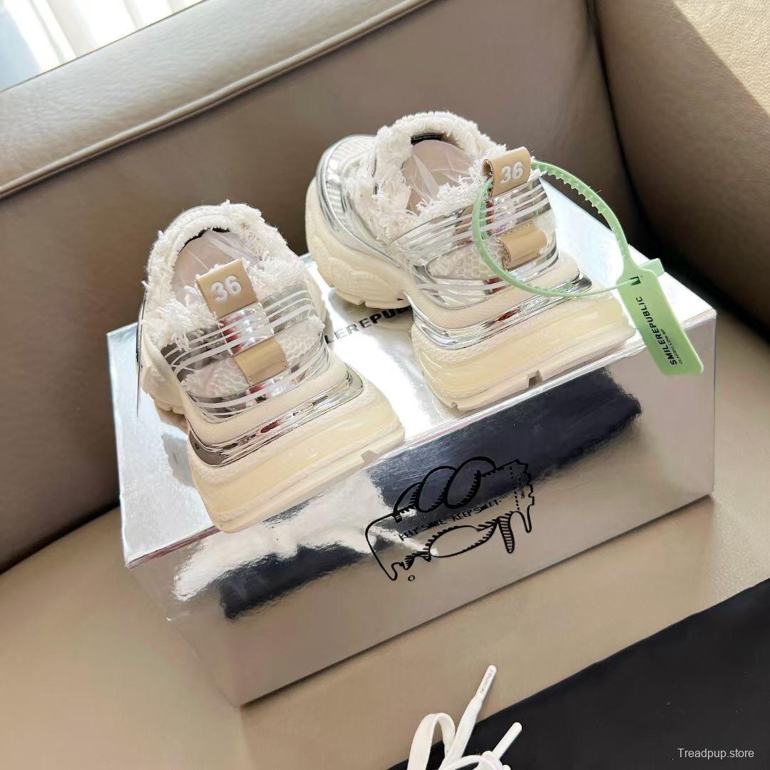2025 Unisex Smilerepublic White Silver Mesh Leather Fur Sneakers