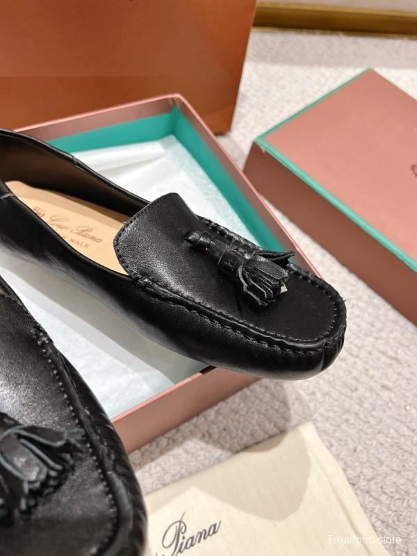 2025 Women LP Black Leather Loafers Tassel LY00291